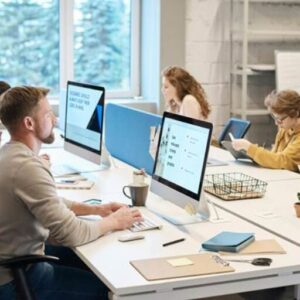 Work on desktop image by a person