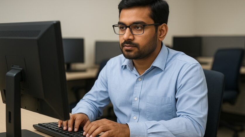 Online kaam karte huwe vyakti ka image