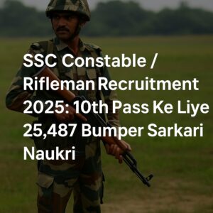 SSC Constable Rifleman Recruitment 2025 banner showing an Indian rifleman soldier in uniform with text “SSC Constable / Rifleman Recruitment 2025: 10th Pass Ke Liye 25,487 Bumper Sarkari Naukri”