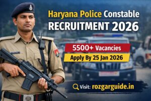 Haryana Police Constable Recruitment 2026 banner showing a Haryana Police officer holding a rifle with 5500+ vacancies and last date 25 January 2026.