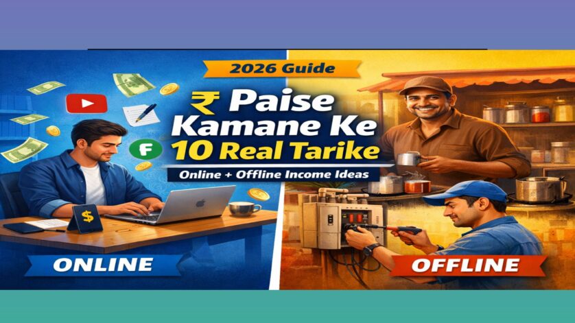 2026 Me Paise Kamane Ke 10 Real Tarike online aur offline income ideas illustration