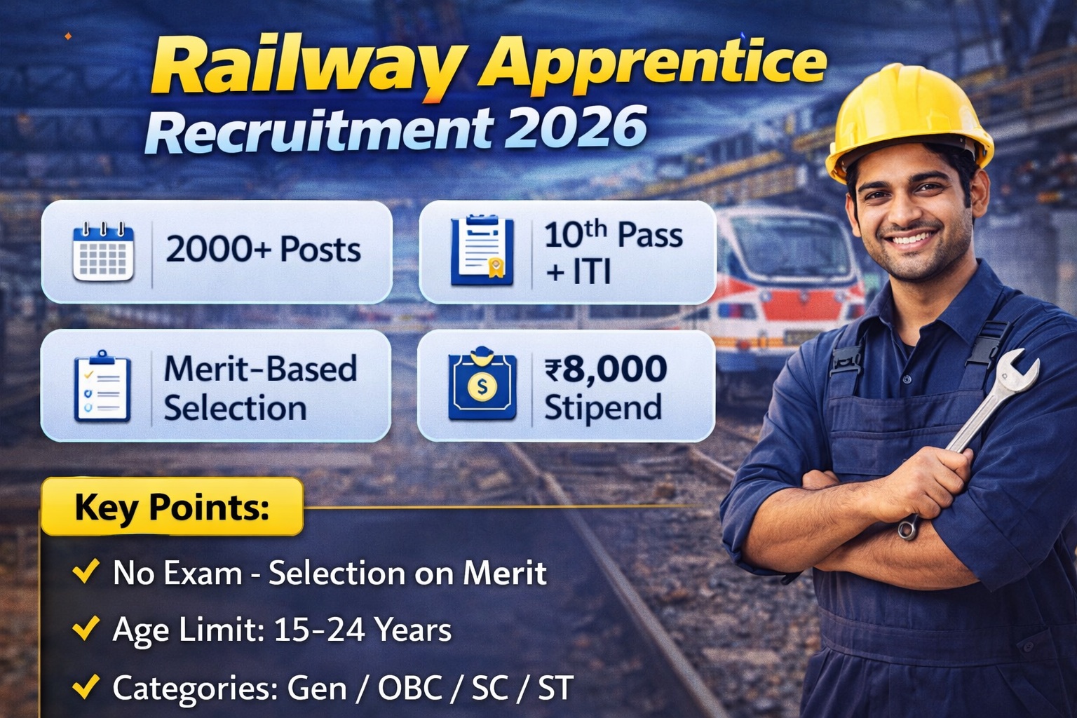 Railway Apprentice Recruitment 2026 Merit Based Selection 10th ITI**