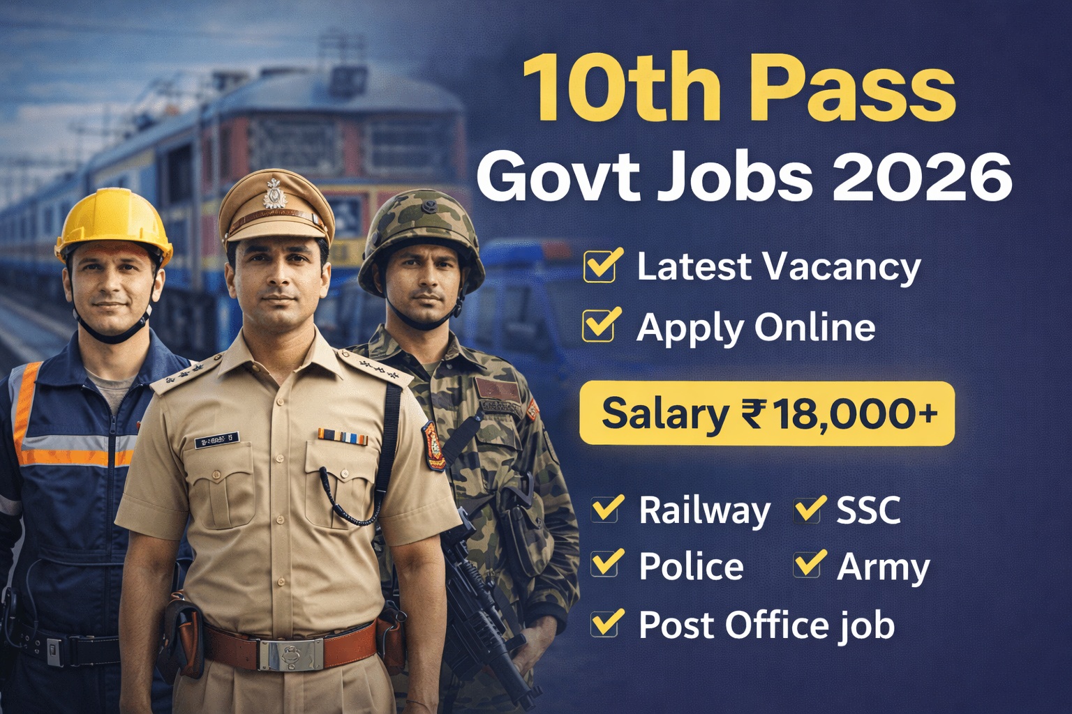 10th pass govt jobs 2026 latest vacancy railway SSC police army apply online