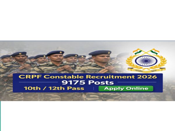 CRPF Constable Recruitment 2026 feature image showing 9175 posts for 10th and 12th pass candidates apply online