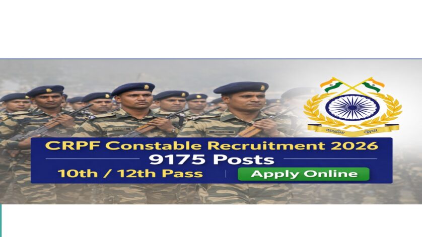 CRPF Constable Recruitment 2026 feature image showing 9175 posts for 10th and 12th pass candidates apply online