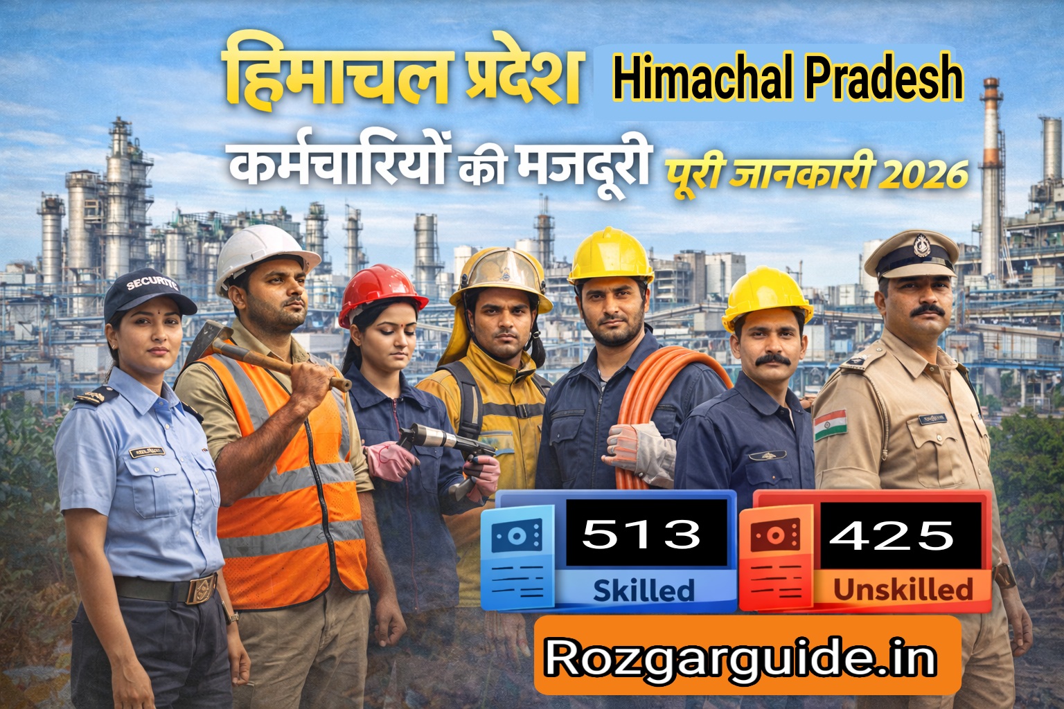 Himachal Pradesh Worker Salary 2026 company sector minimum wages ₹425 ₹513 feature image with factory workers