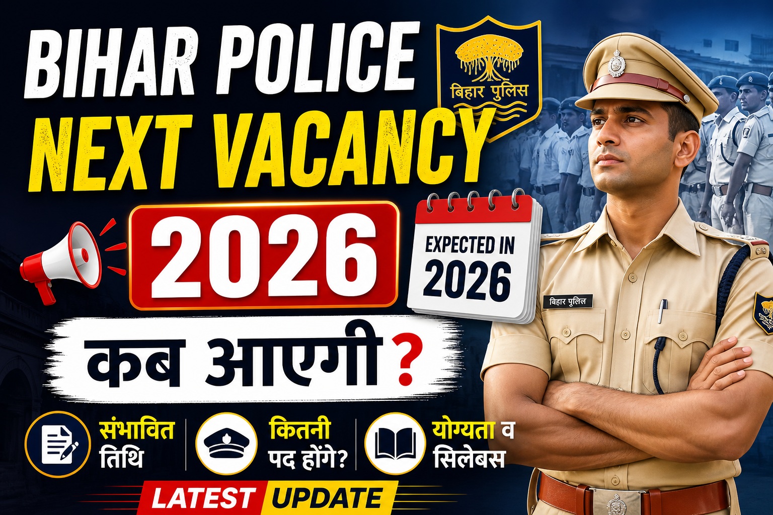 Bihar Police Next Vacancy 2026 kab aayegi latest update thumbnail with police officer image