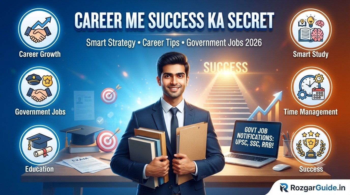 Career Me Success Ka Secret – Smart Strategy, Career Tips, Government Jobs 2026, Time Management, Smart Study and Success Guide by RozgarGuide.in