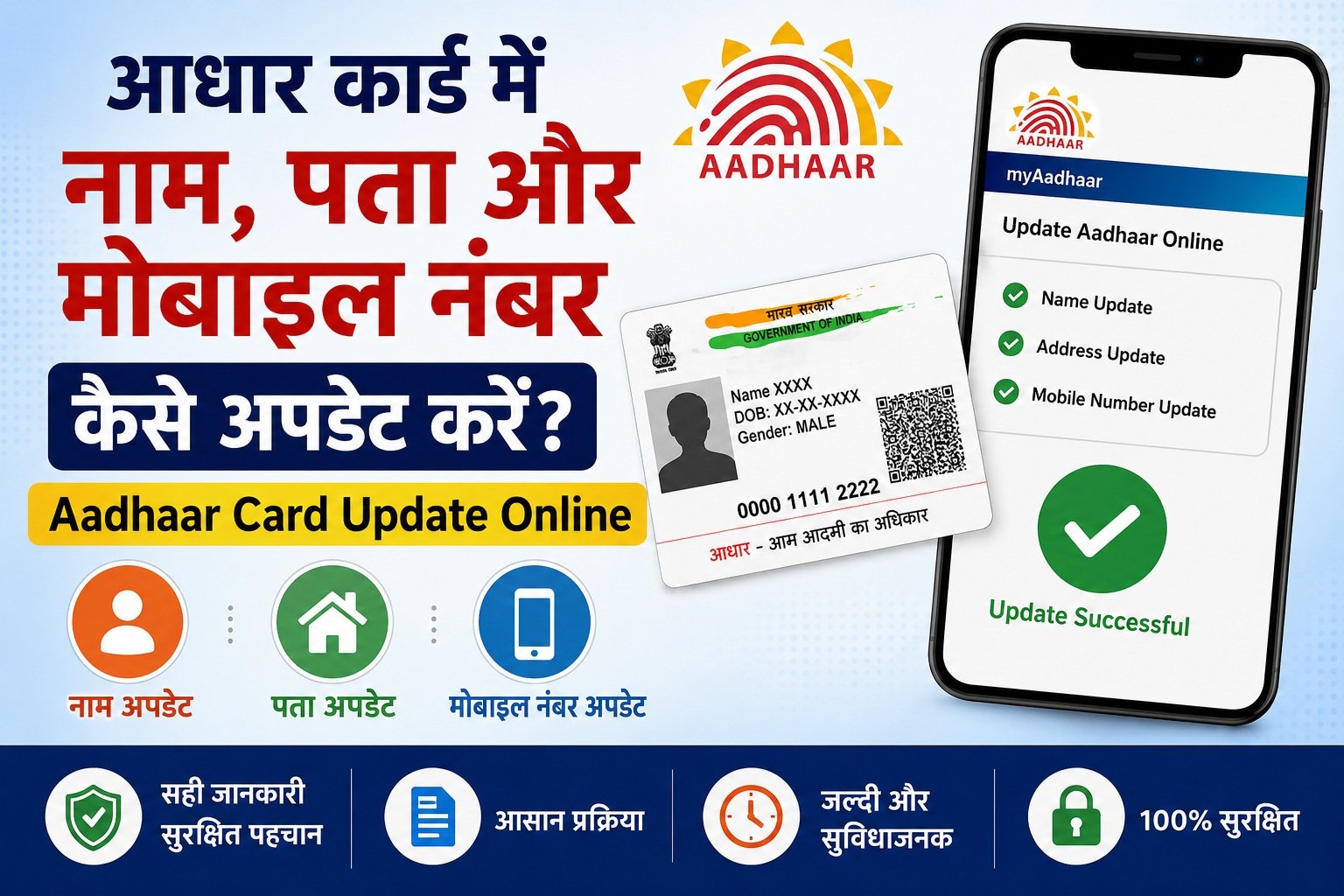 UIDAI की आधिकारिक प्रक्रिया के अनुसार आधार कार्ड में नाम, पता और मोबाइल नंबर अपडेट करने का आसान गाइड।