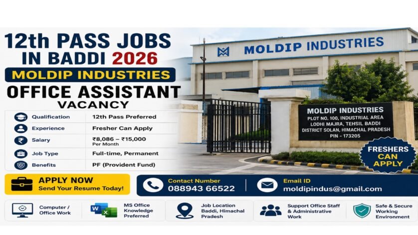 12th Pass Jobs in Baddi 2026 Moldip Industries Office Assistant Vacancy